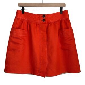 J.CREW Women’s Linen Blend Skirt 8 Button Front Lined Pockets Bright Orange Sz.8